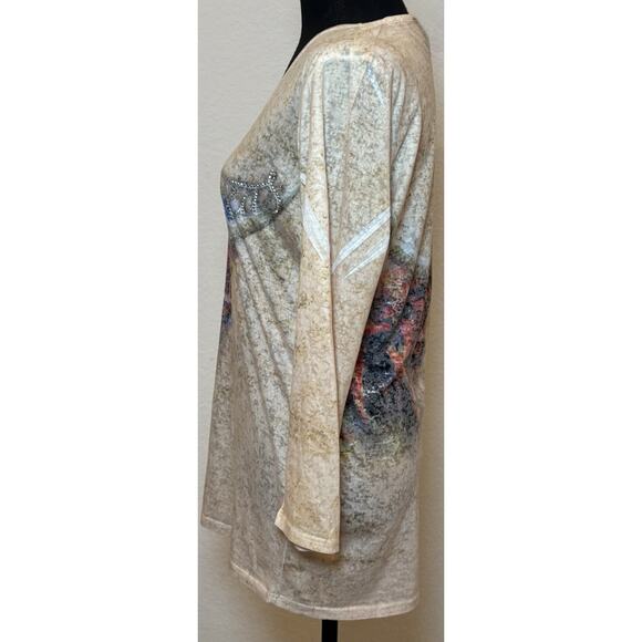 Reba “Texas” Embellished Knit Top 3/4 Sleeves Size Small - Picture 3 of 5